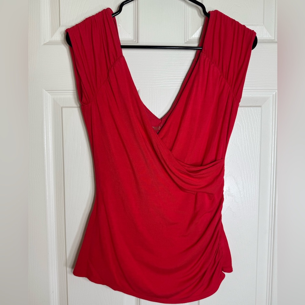 White House Black Market Red Draped V-Neck Top